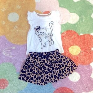 Issac Mizrahi Sequin Bow Kitty Top and Leopard Skort Set - 4T